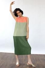 Watermelon Color Block Pleated Dress XS-M