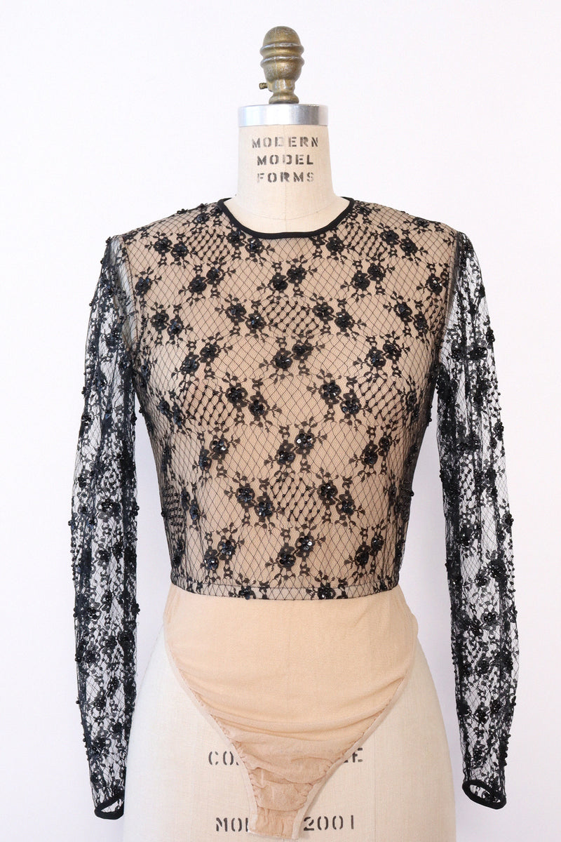 Starry Beaded Lace Bodysuit M