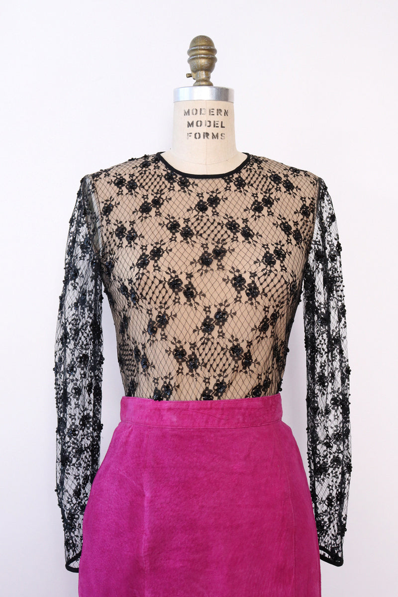 Starry Beaded Lace Bodysuit M