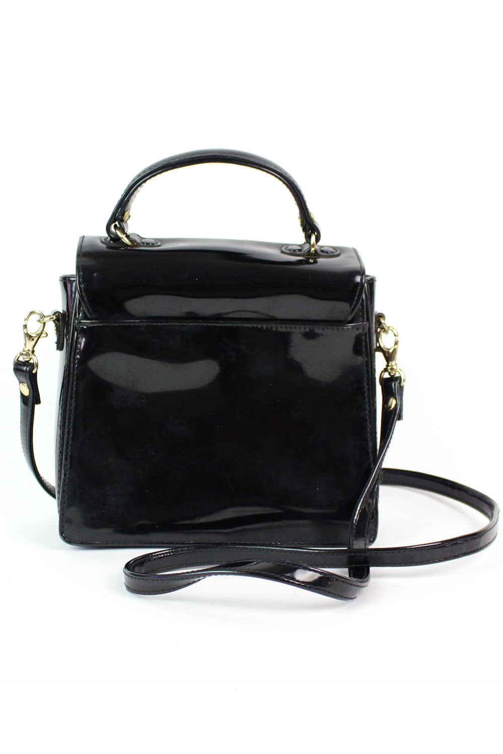 Shiny Black Top Handle Box Bag