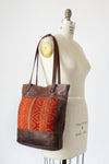 Tapestry and Leather Tote Bag