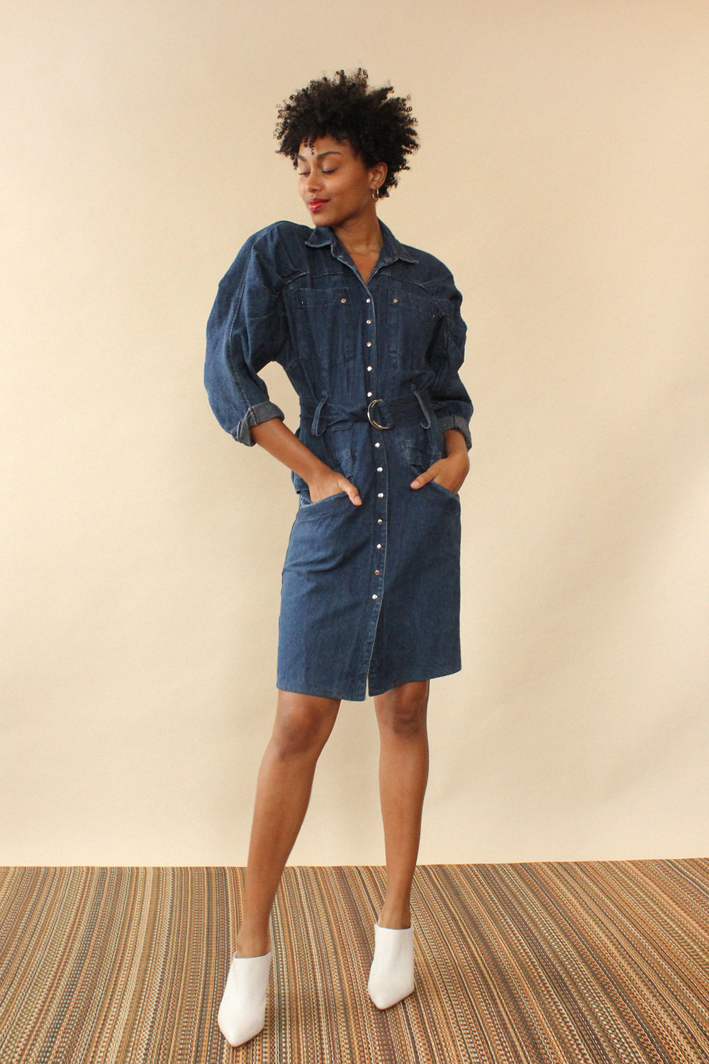 Blondie Denim Snap Dress M  OMNIA