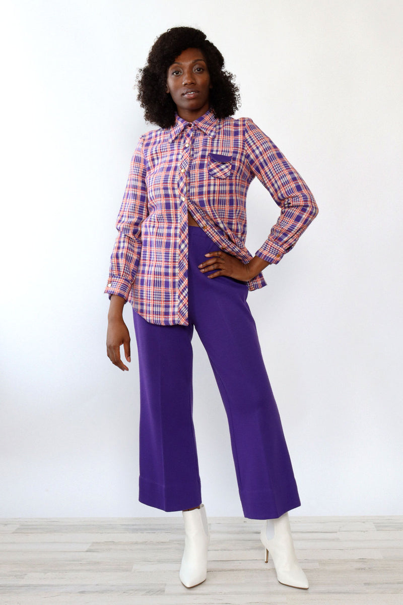 Art Shirt Plaid Purple Pant Set M