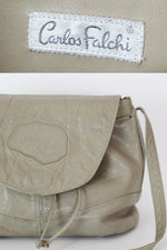 Carlos Falchi Pebbly Leather Taupe Cinch Purse
