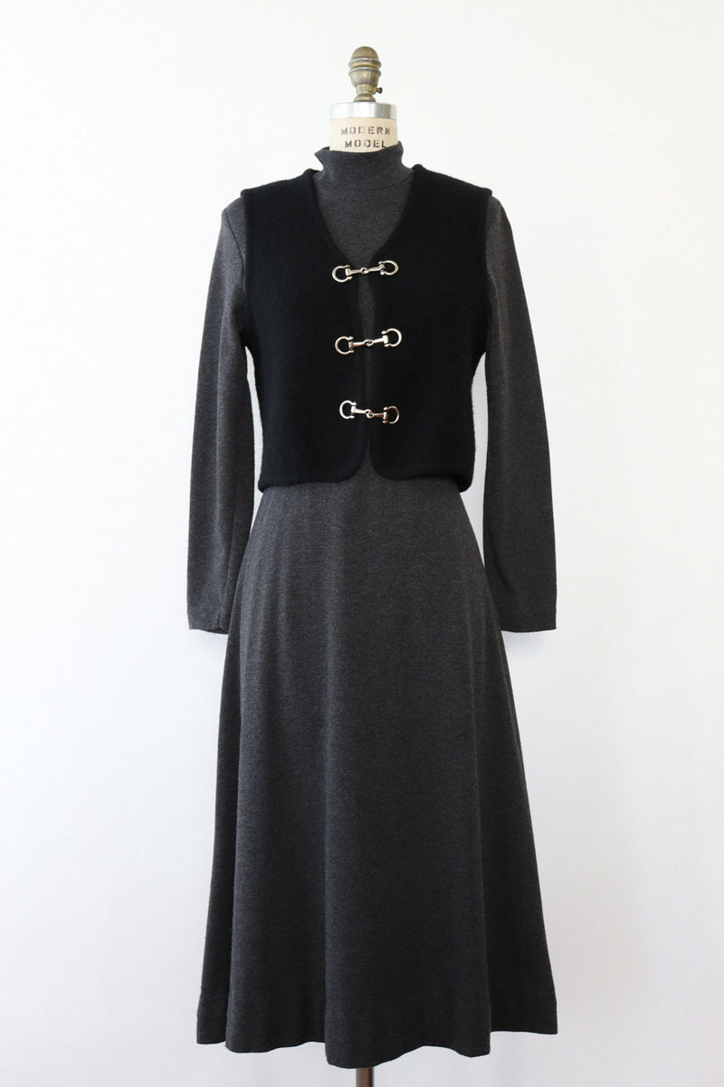 Stone Knit Dress w/ Boucle Vest M/L