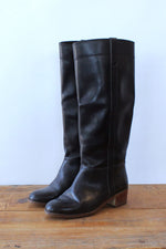 1970s Jet Leather Knee High Boots 6-6.5