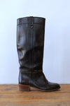 1970s Jet Leather Knee High Boots 6-6.5