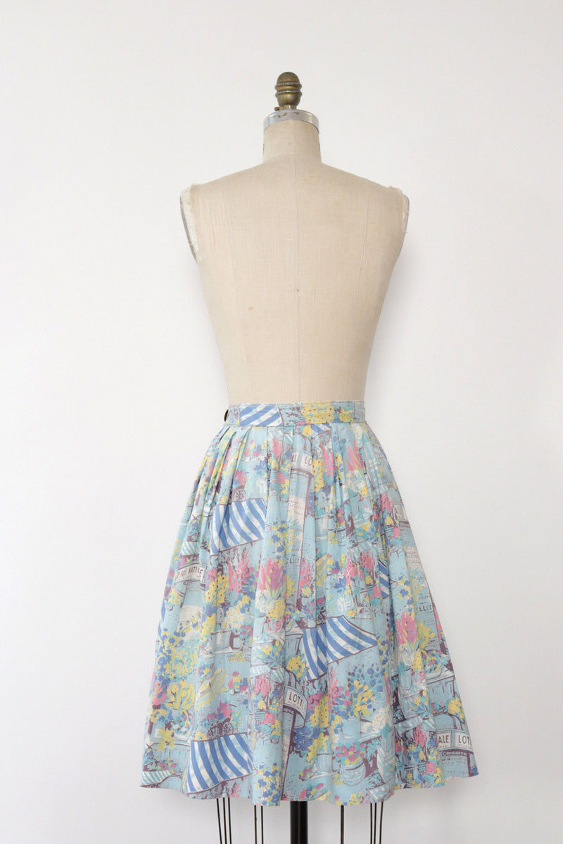 French Cafe Scene Full Cotton Skirt M