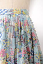 French Cafe Scene Full Cotton Skirt M