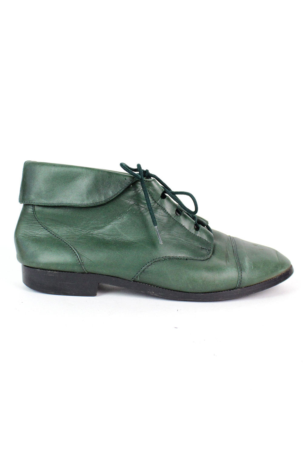 Green Leather Lace-up Boots 8
