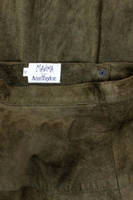 olive green suede midi skirt XS
