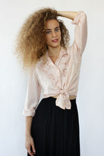 Pale Pink Embroidered Silk Blouse M