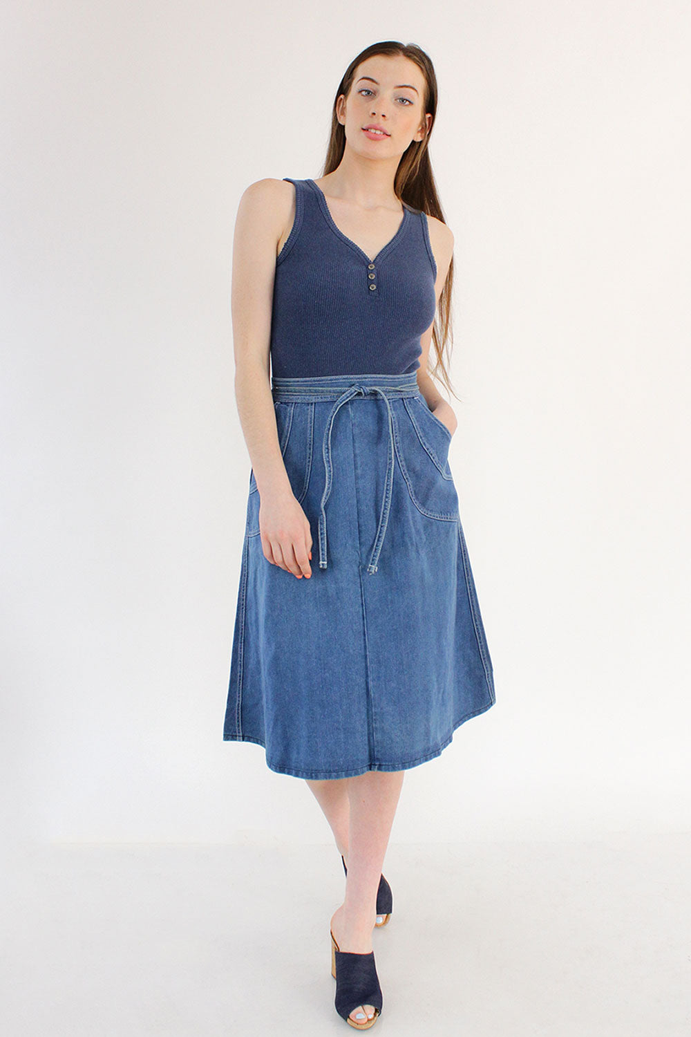 70s Denim Pocket Wrap Skirt S M OMNIA