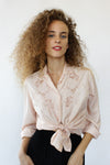 Pale Pink Embroidered Silk Blouse M