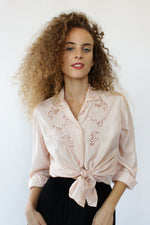 Pale Pink Embroidered Silk Blouse M
