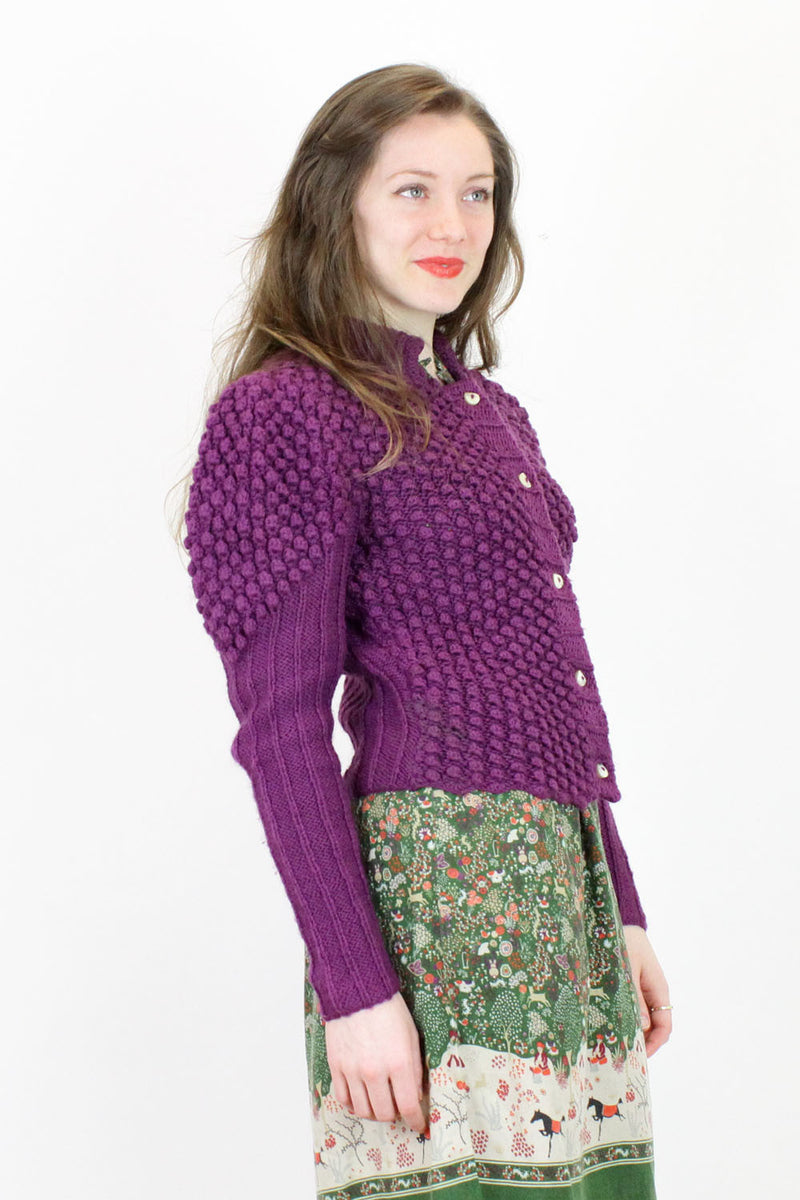SALE... puffed knit grape cardigan M