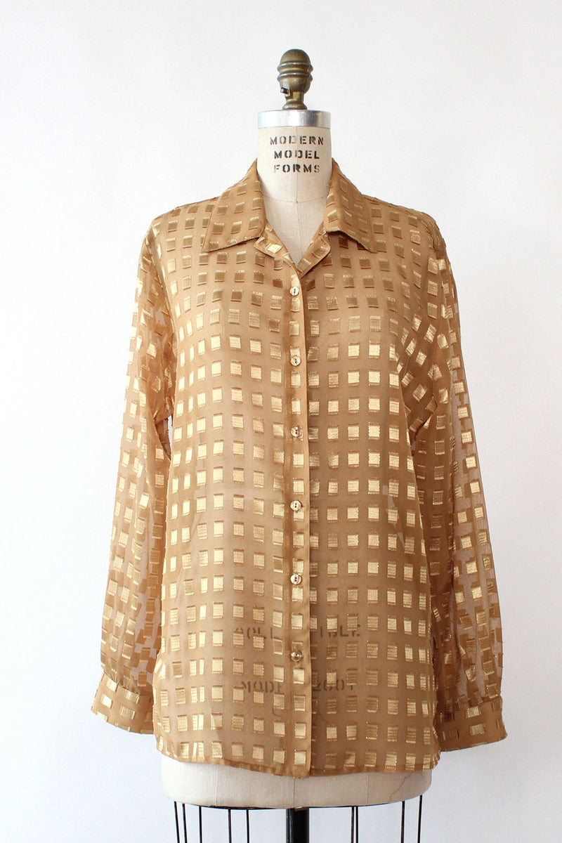 Sheer Gold Grid Blouse M/L