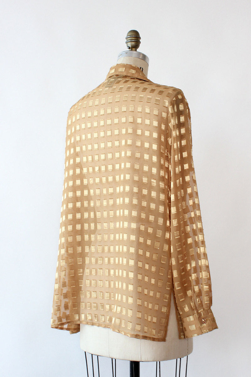 Sheer Gold Grid Blouse M/L
