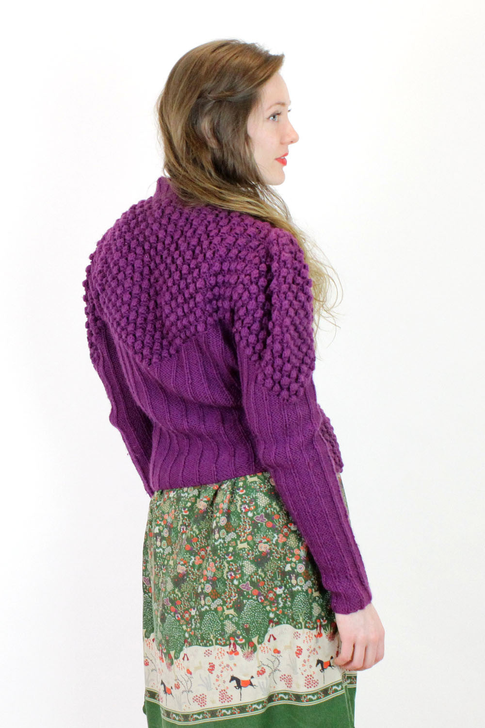 SALE... puffed knit grape cardigan M
