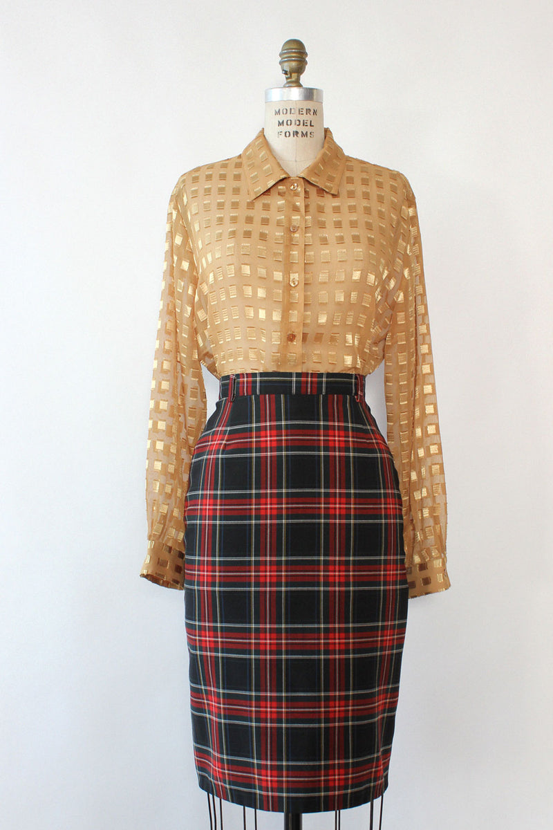 Sheer Gold Grid Blouse M/L