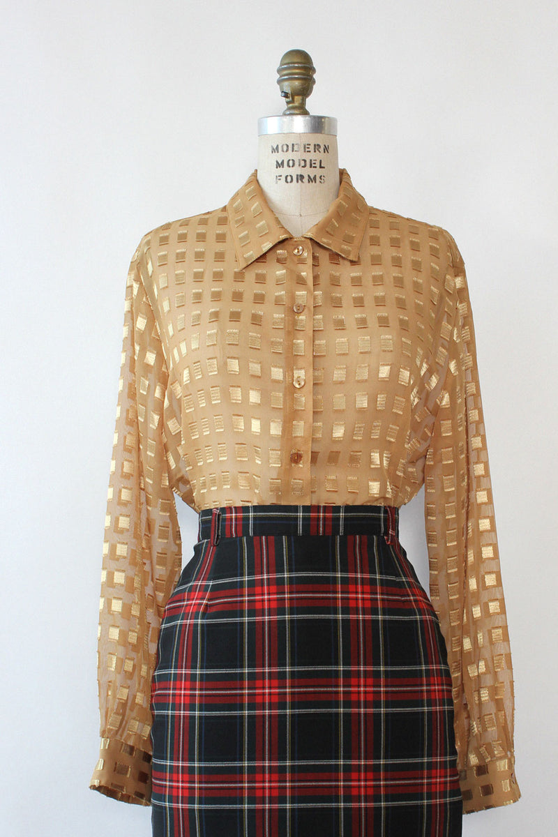 Sheer Gold Grid Blouse M/L