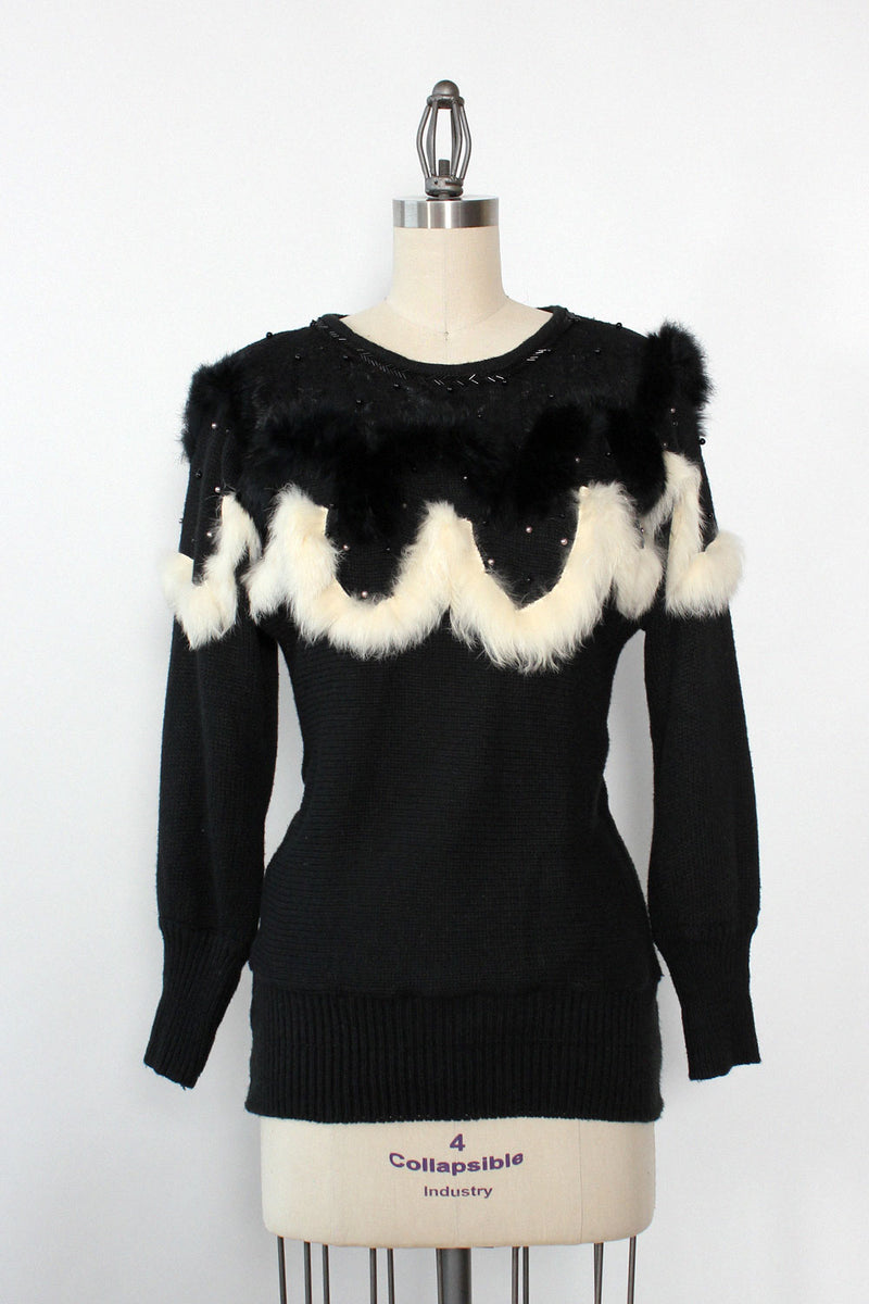 Rabbit Fur & Pearl Trim Sweater S/M