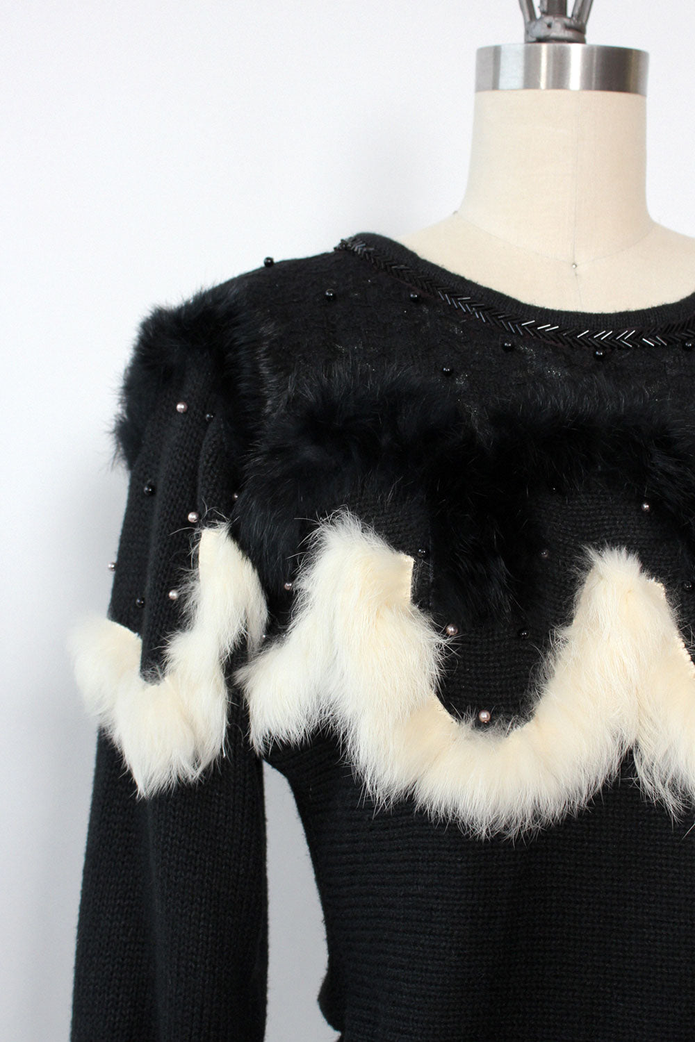 Rabbit Fur & Pearl Trim Sweater S/M