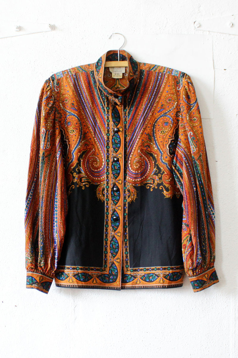 Scarf Print Silk Blouse M/L