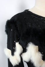 Rabbit Fur & Pearl Trim Sweater S/M