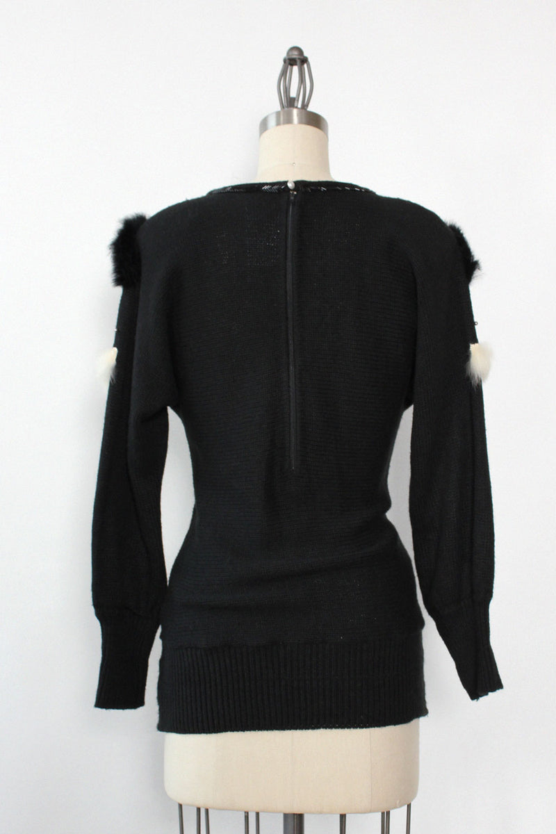 Rabbit Fur & Pearl Trim Sweater S/M