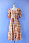 Sunset Plaid Puff Sleeve Dress M