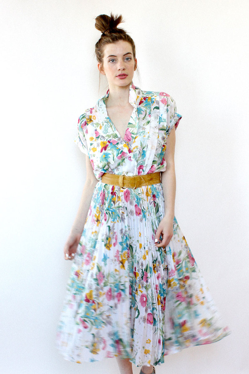 Pleated Botanical Dress M/L