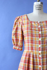 Sunset Plaid Puff Sleeve Dress M