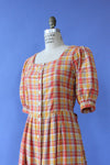 Sunset Plaid Puff Sleeve Dress M