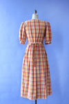 Sunset Plaid Puff Sleeve Dress M