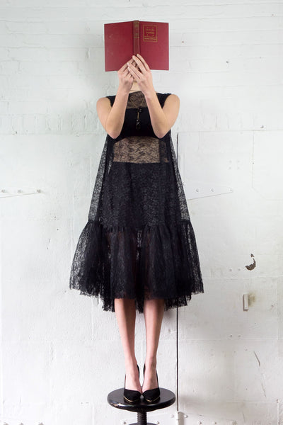 chinese dress ladies black lace trapeze dress – OMNIA