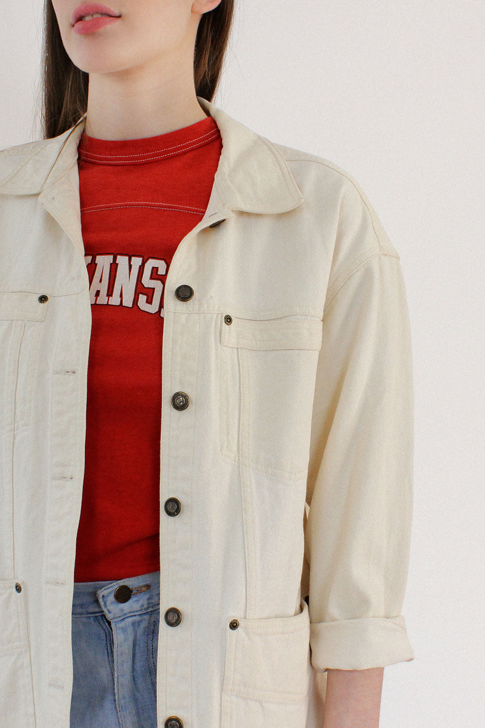 Cream Denim Chore Jacket S M OMNIA