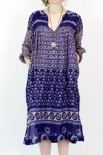 Inky Blue Floral Indian Cotton Dress