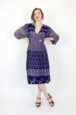 Inky Blue Floral Indian Cotton Dress