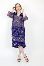 Inky Blue Floral Indian Cotton Dress