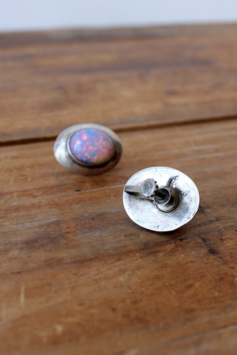 Opalescent Silver Screw-Back Earrings