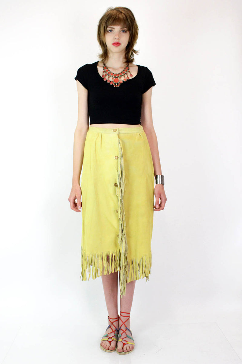 Camel Leather Fringe Skirt M/L