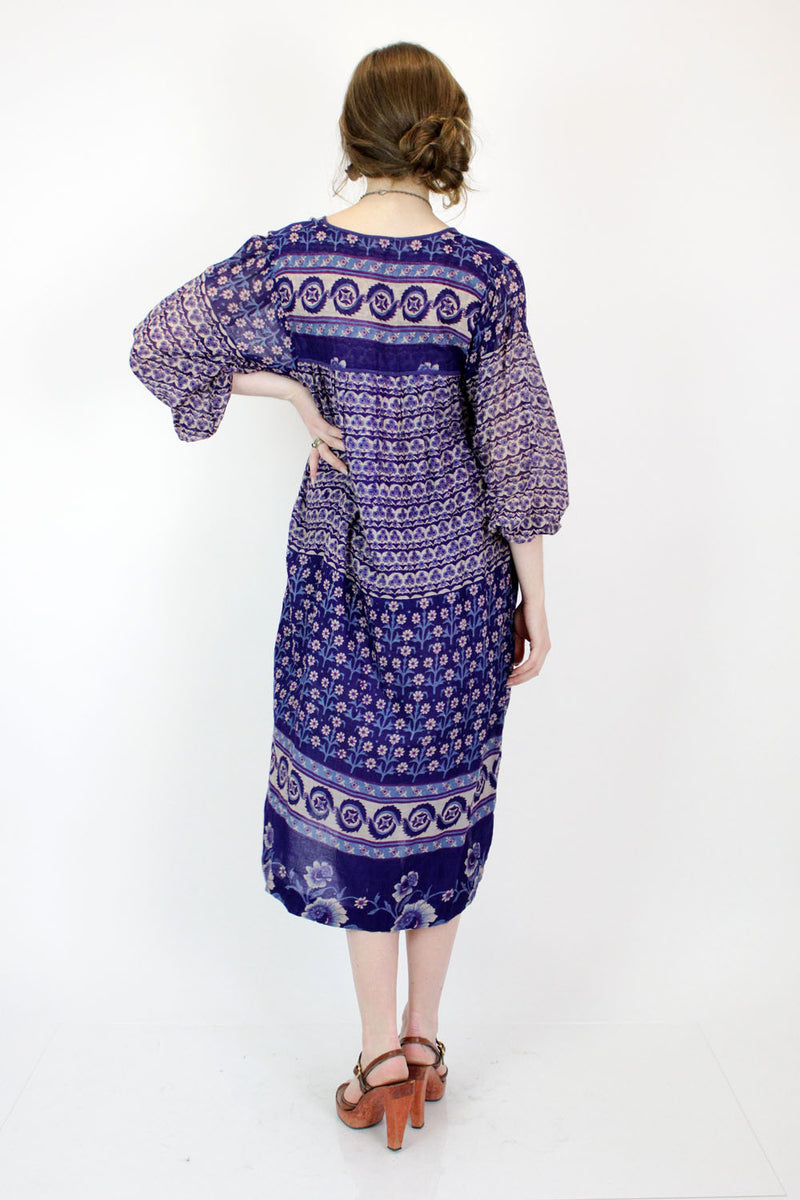 Inky Blue Floral Indian Cotton Dress