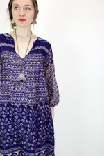 Inky Blue Floral Indian Cotton Dress