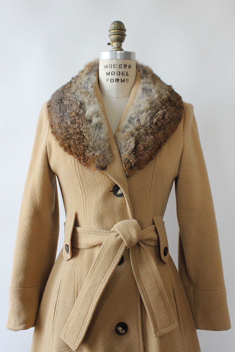 Camel Fur Collar 70s Coat XS/S