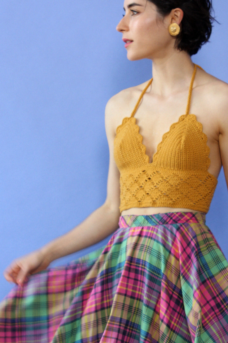 Kiwi Strawberry Plaid Circle Skirt XS