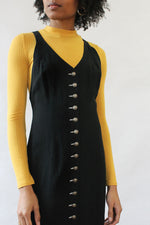 Gunmetal Button Suspender Dress M