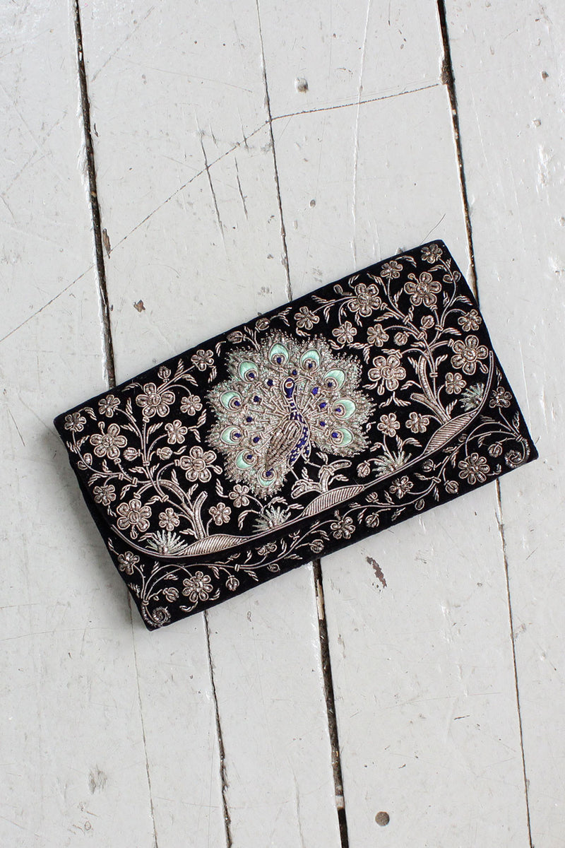 Embroidered Peacock Pouch