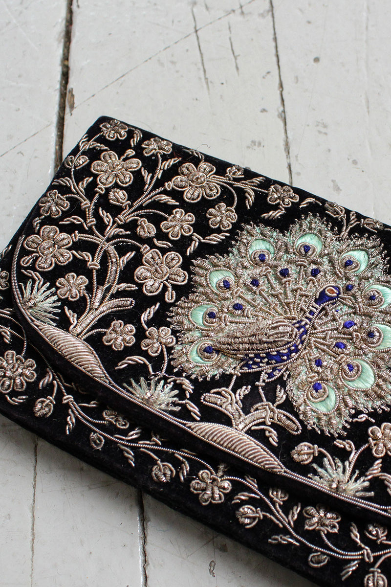 Embroidered Peacock Pouch