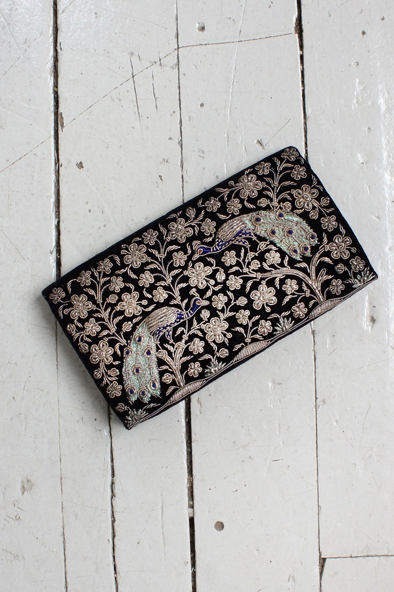 Embroidered Peacock Pouch